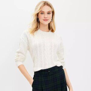 Ivory Cable Soft Knit Crewneck Long Sleeve Sweater -  Large Petite
